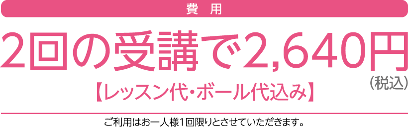 体験レッスンは2回の受講で2,680円（レッスン代・ボール代込み）です。